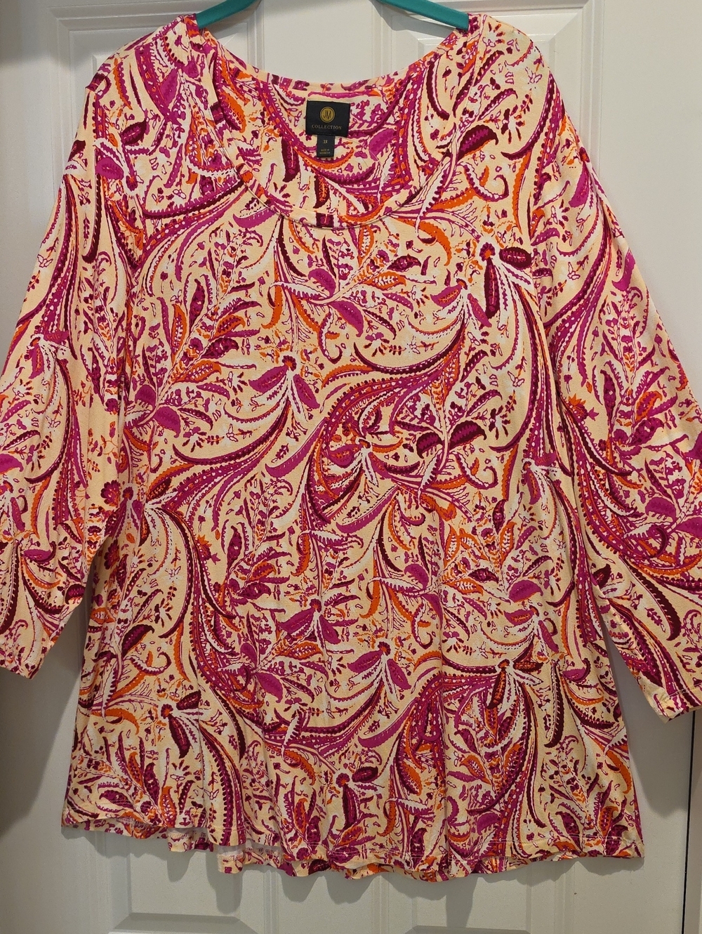 New JM Collection Soft And Stretchy Paisley Print Tunic - Pink & Orange 2x